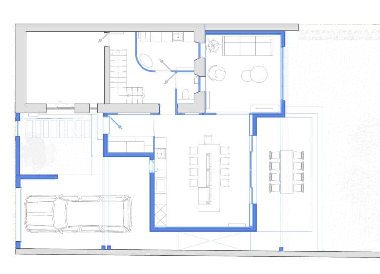 plan d'aménagement pour un projet d'extension avec cuisine